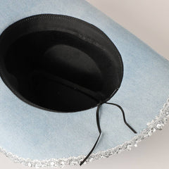 Denim Cowboy Hat with Sequin Trim – Western Style Cowgirl Hat