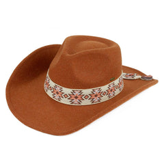 Vegan Felt Southwest Pattern Belt Cowboy Hat