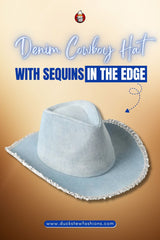 Denim Cowboy Hat with Sequin Trim – Western Style Cowgirl Hat