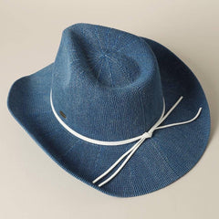 Washed Solid Denim Color Knitted Cowboy Adjustable Sun Hat