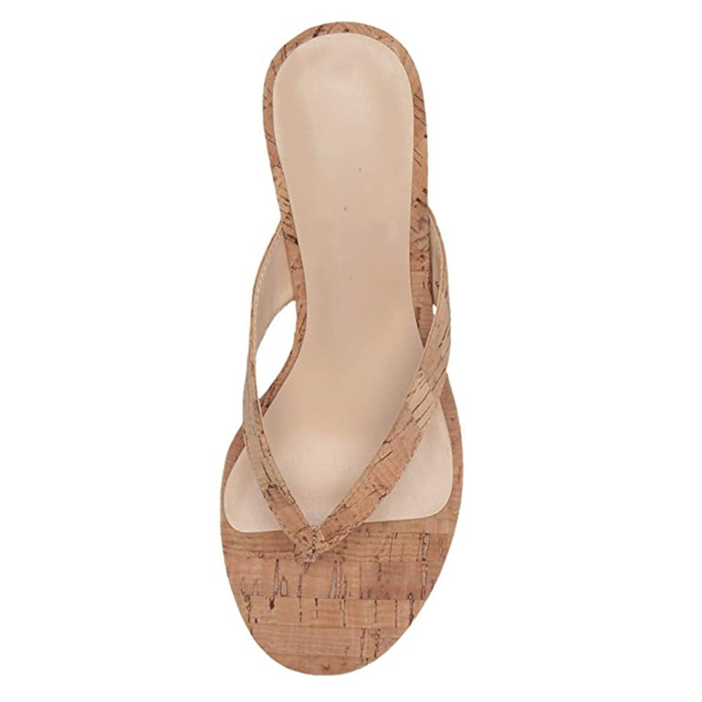 European and American Womens Oversized Wedged Sloping Heel Sandals With Wooden Grain Wrap Heels And Round Toe High Heels