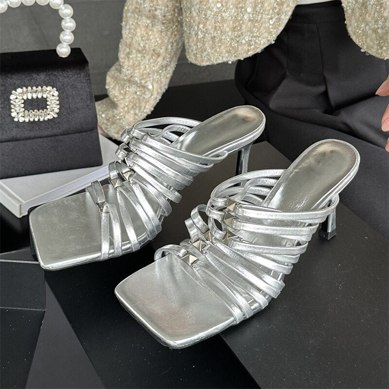 Processing time:3-5days after placing orders Eilyken Fashion Narrow Band Thin Low Heels Slippers Women Summer Elegant Square Open Toe Party Ladies Beach Shoes