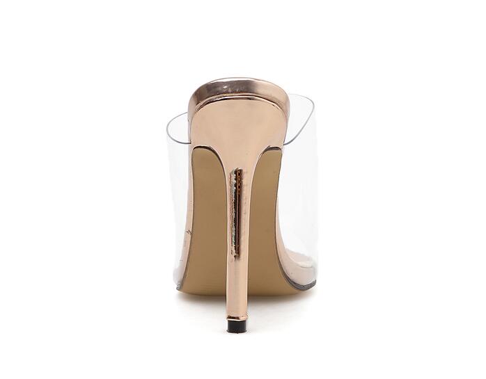 PVC Champagne Slippers Open Toed Sexy Thin Heels Women Transparent Heel Sandals Slides Pumps