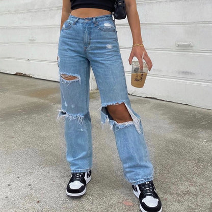 High Waist Straight Women's Ripped Jeans