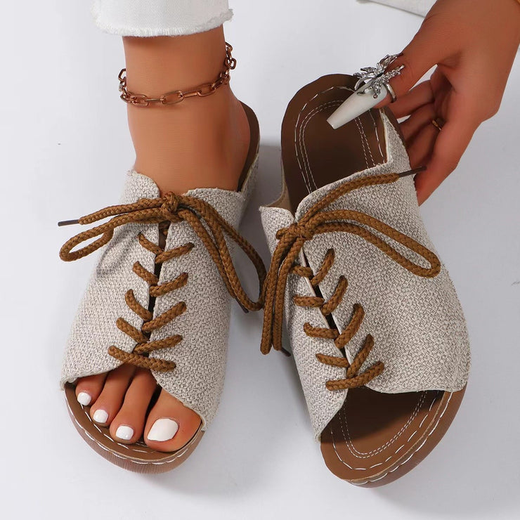 Lace-Up Open Toe Wedge Sandals