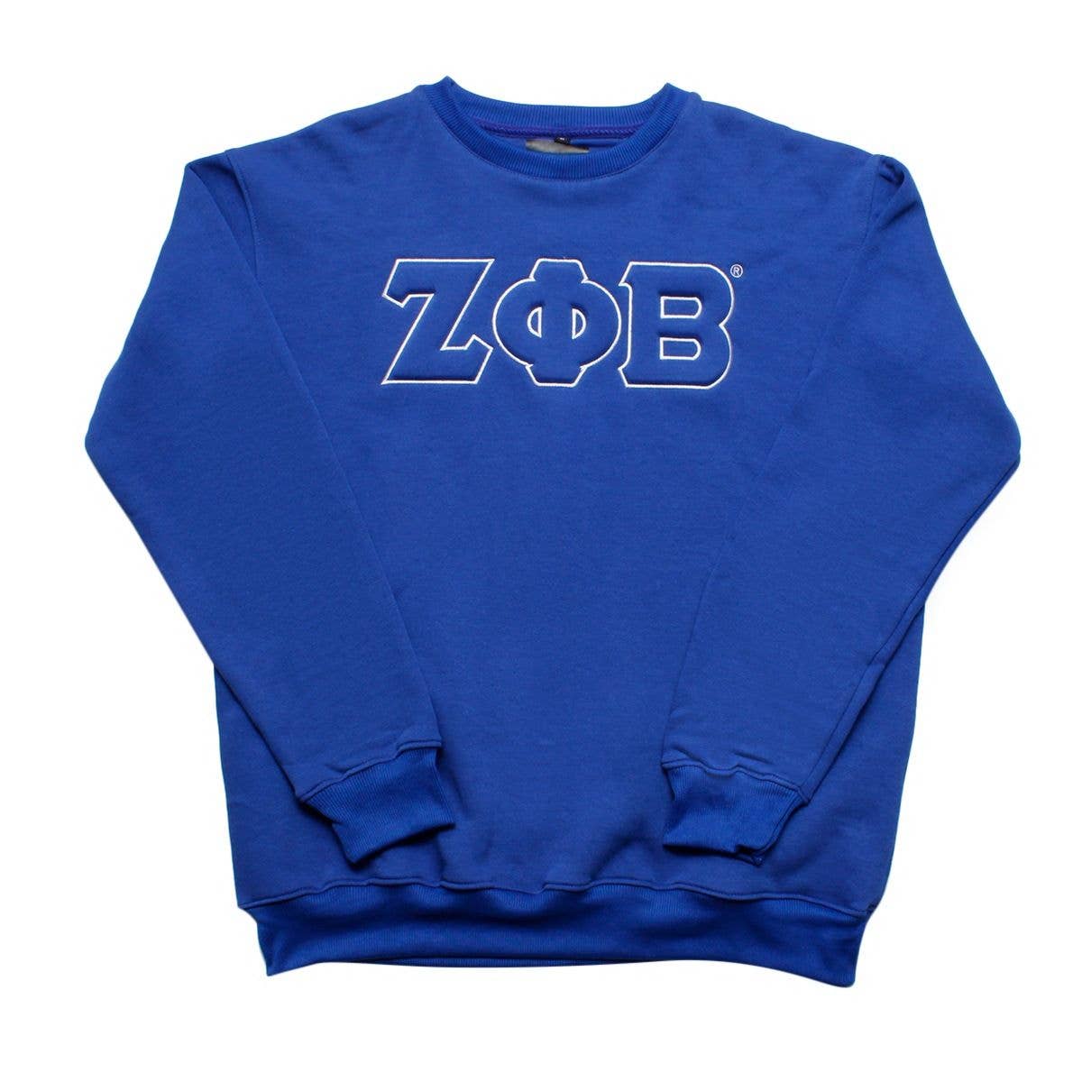 ZPB Greek Gear L Blue Embroidered Crew Sweatshirt