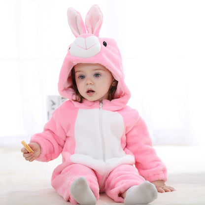 Flannel children's crawling clothes baby clothes long sleeved hoodie newborn cartoon jumpsuit