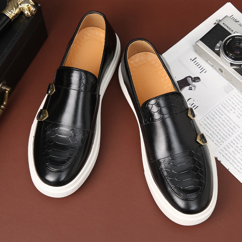 Fashionable casual leather shoes for men, British style shoes, men's summer breathable thick-soled shoes