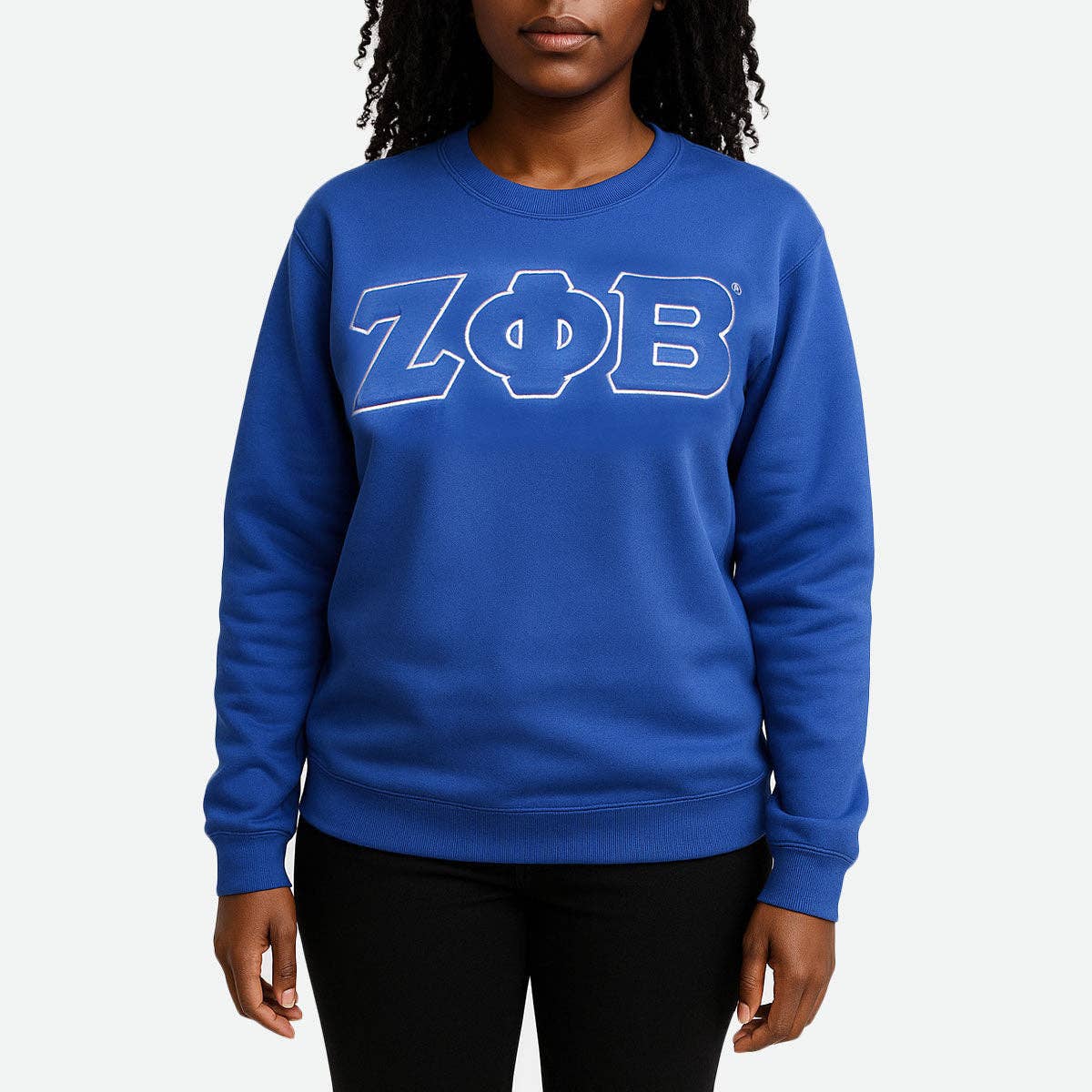 ZPB Greek Gear L Blue Embroidered Crew Sweatshirt