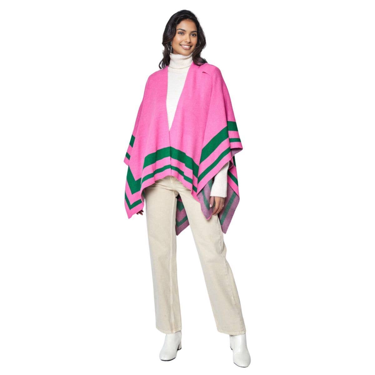 Pink Green Shoulder Ruana