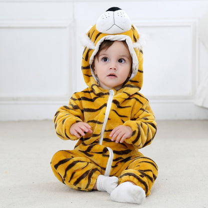 Flannel children's crawling clothes baby clothes long sleeved hoodie newborn cartoon jumpsuit