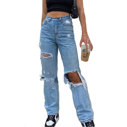 High Waist Straight Women's Ripped Jeans