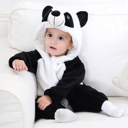 Flannel children's crawling clothes baby clothes long sleeved hoodie newborn cartoon jumpsuit