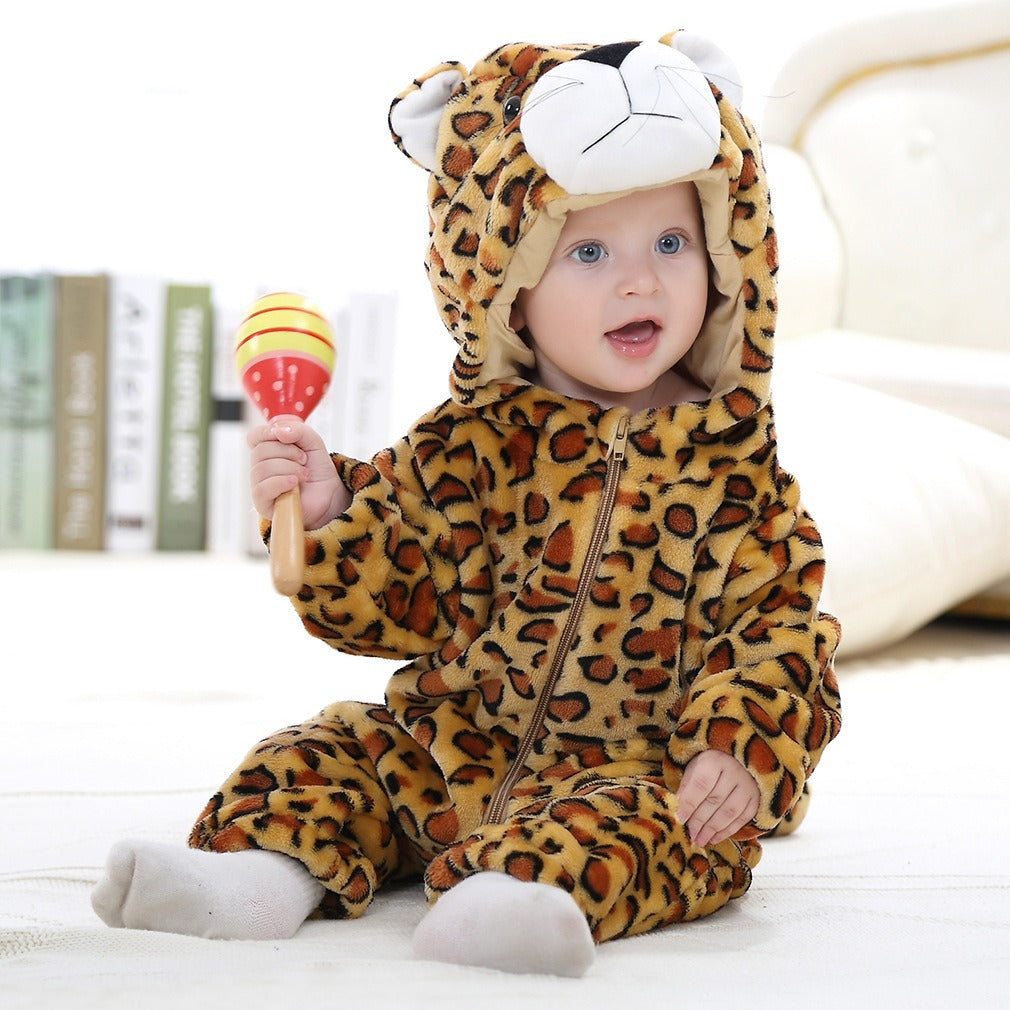 Flannel children's crawling clothes baby clothes long sleeved hoodie newborn cartoon jumpsuit