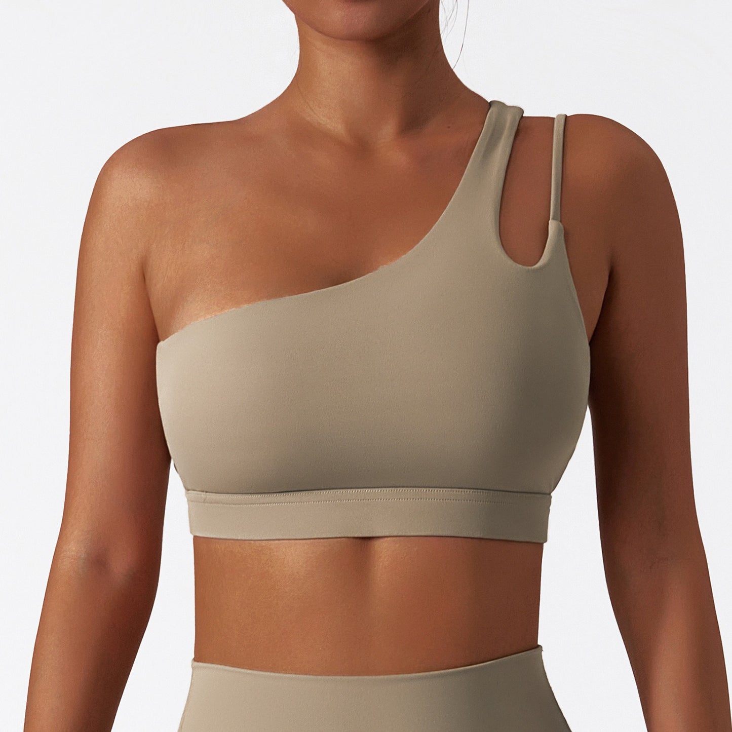 Oblique one-shoulder shock-proof yoga bra, cloud-like beautiful back sports bra, irregular shoulder straps, running fitness vest