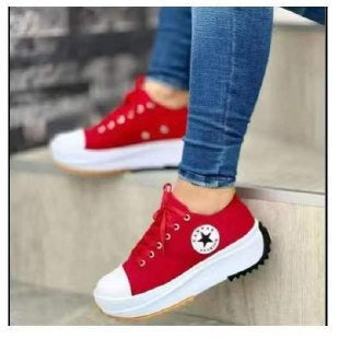 Low-cut single shoes for women, thick-soled canvas shoes, front lace-up platform soles, large size women's shoes