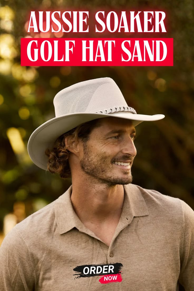 Aussie Soaker Golf Hat – Wide Brim Sun Hat for Men & Women (Sand Color)
