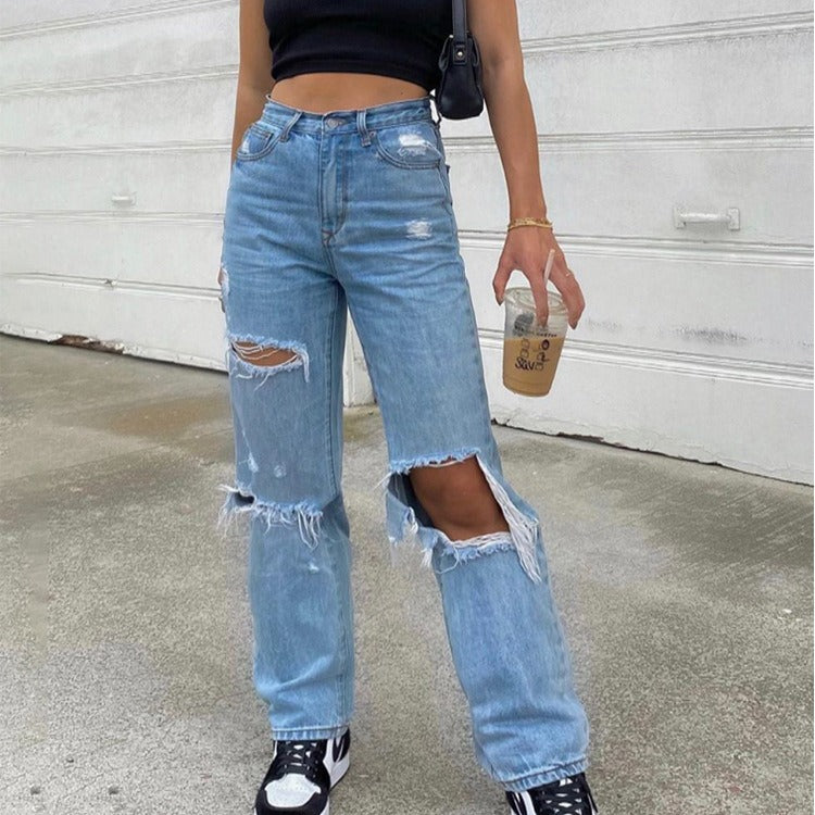 High Waist Straight Women's Ripped Jeans