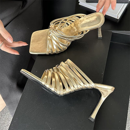 Processing time:3-5days after placing orders Eilyken Fashion Narrow Band Thin Low Heels Slippers Women Summer Elegant Square Open Toe Party Ladies Beach Shoes