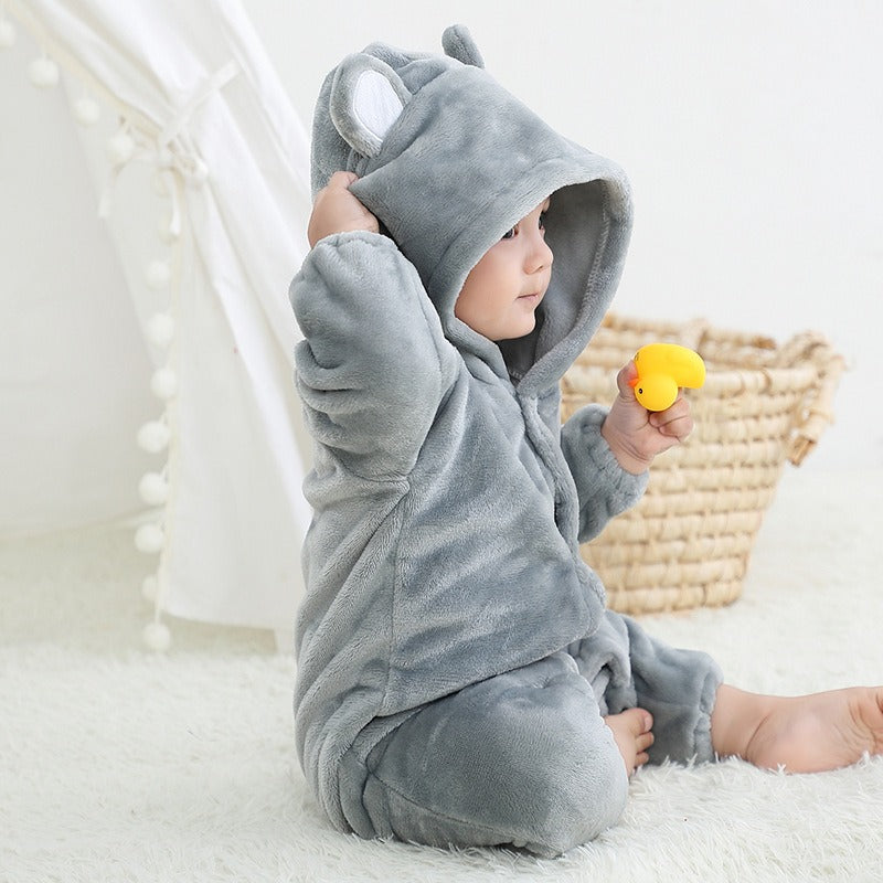 Bear style baby flannel jumpsuit for autumn and winter children's climbing suit cute baby climbing suit