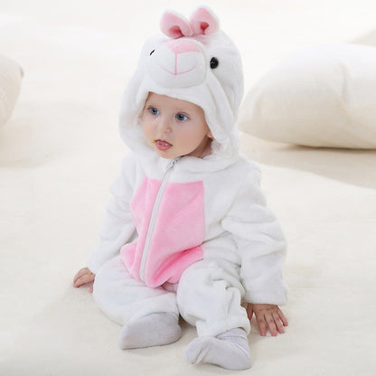 Flannel children's crawling clothes baby clothes long sleeved hoodie newborn cartoon jumpsuit