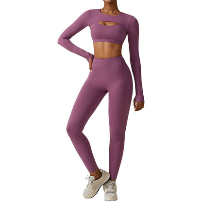 Tight yoga suit, nude quick drying exercise set, slimming fitness suit