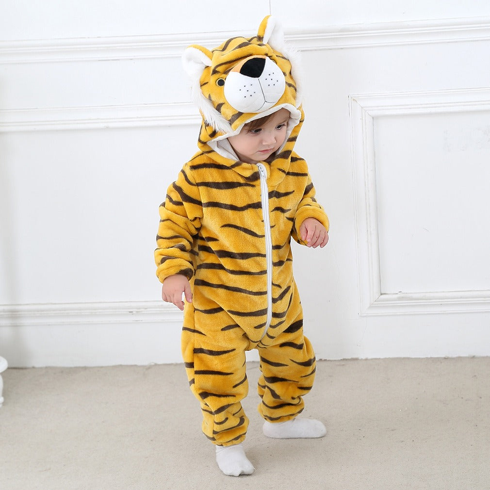 Flannel children's crawling clothes baby clothes long sleeved hoodie newborn cartoon jumpsuit