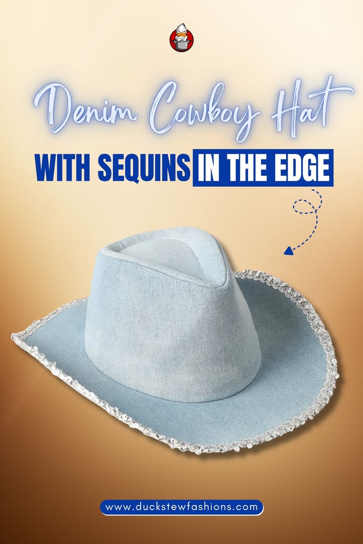 Denim Cowboy Hat with Sequin Trim – Western Style Cowgirl Hat