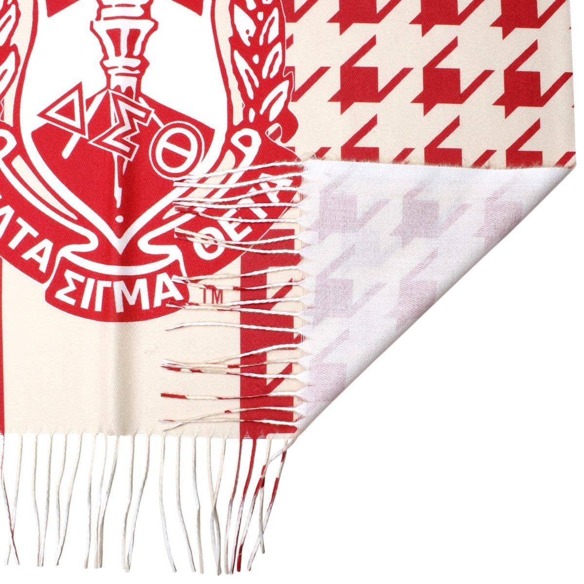 DST Sorority Crimson Cream Houndstooth Shawl Scarf