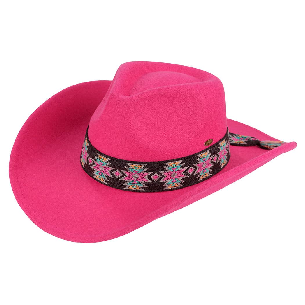 Vegan Felt Southwest Pattern Belt Cowboy Hat