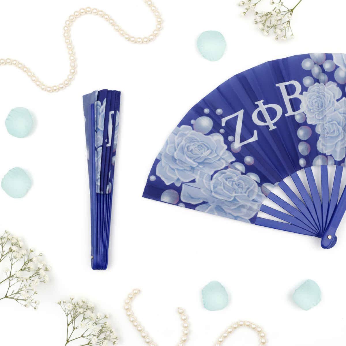 ZPB Sorority Large Floral Pearl Print Fabric Fan