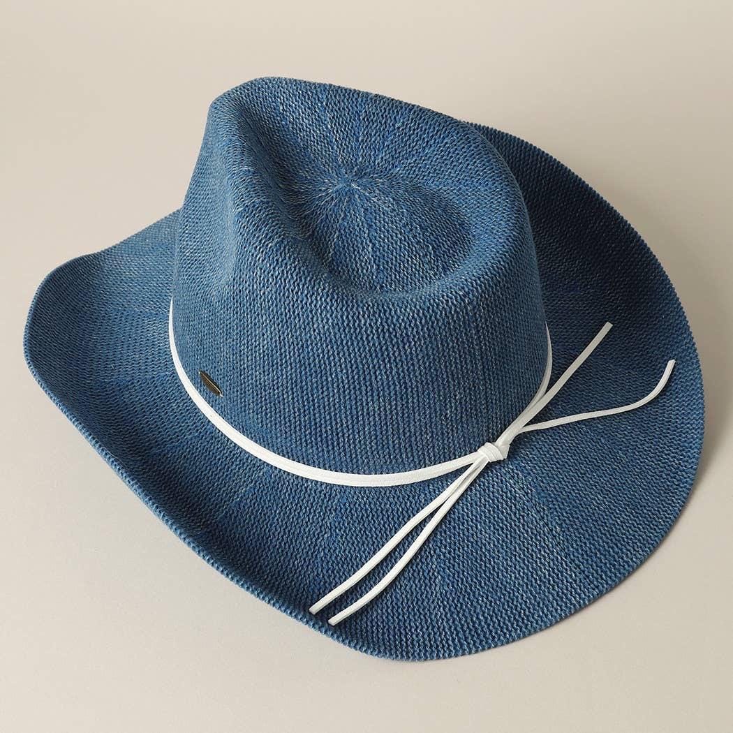 Washed Solid Denim Color Knitted Cowboy Adjustable Sun Hat