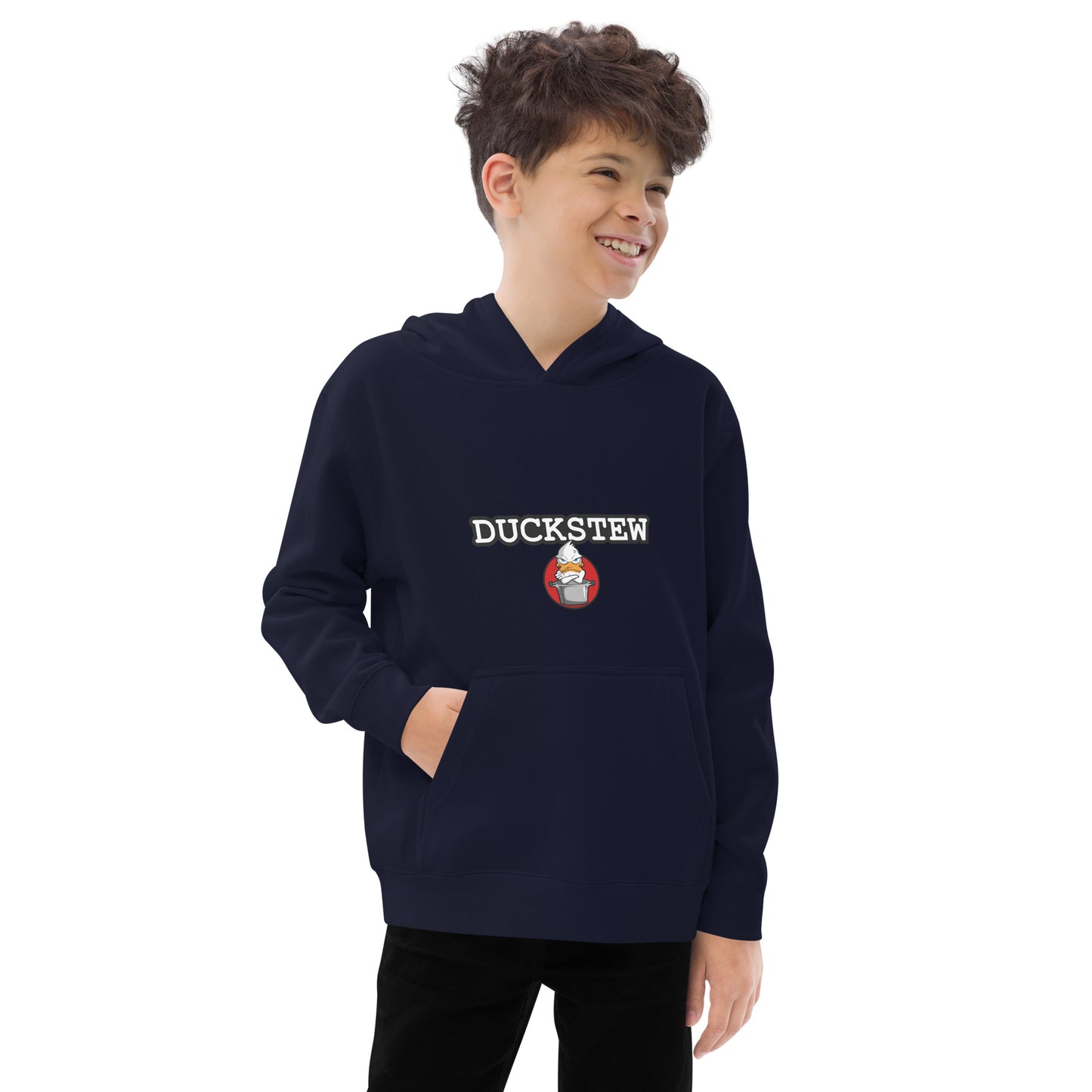 Kids fleece hoodie duckstew and logo