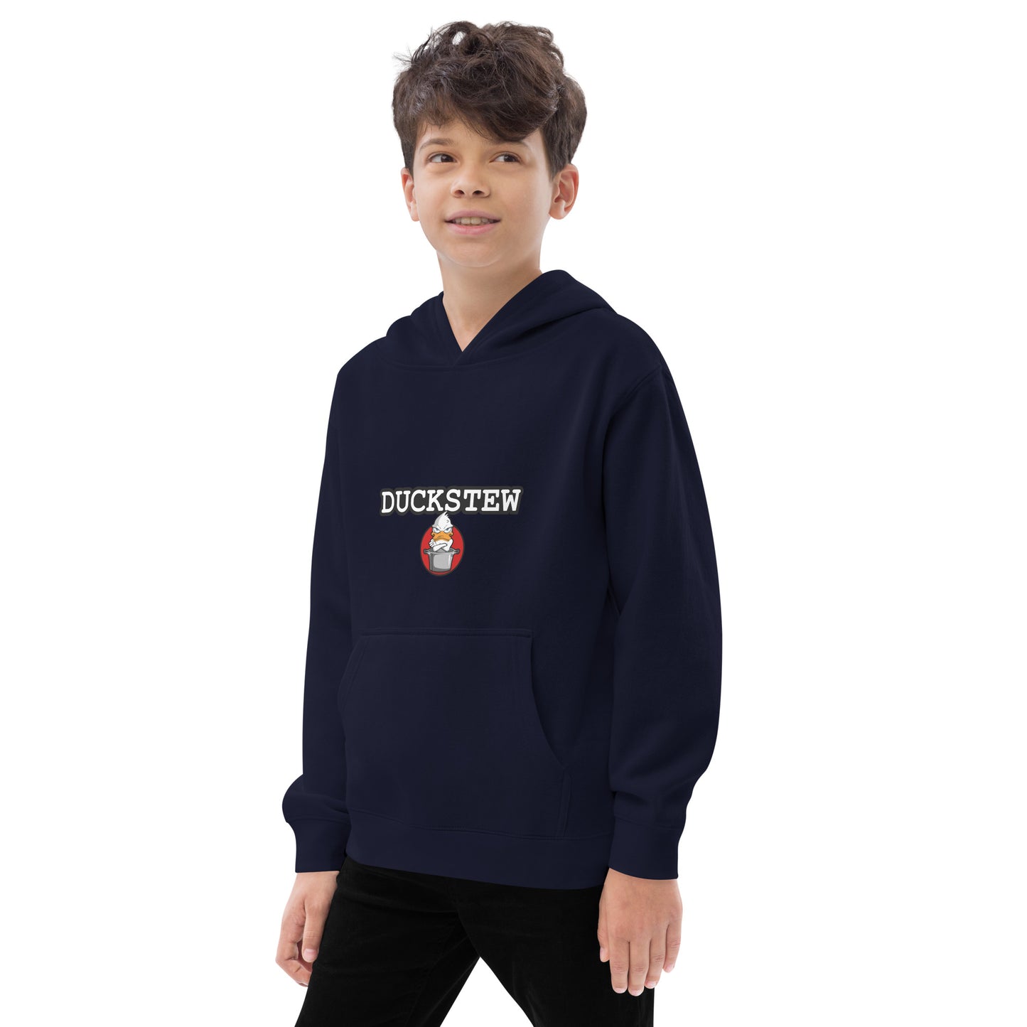 Kids fleece hoodie duckstew and logo