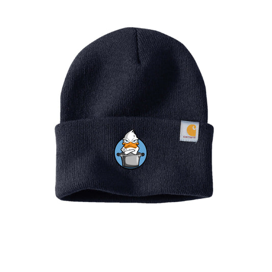Blue duck beanie by Carhartt, featuring a fun blue duck motif on a classic rib knit design.